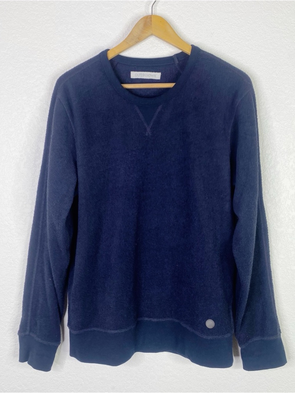 Outerknown Navy Blue Terry Cloth High Tide Pullover Sweater